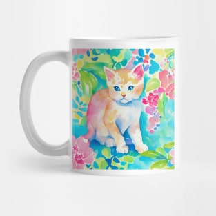 Preppy, cute ginger kitten in a garden watercolor Mug